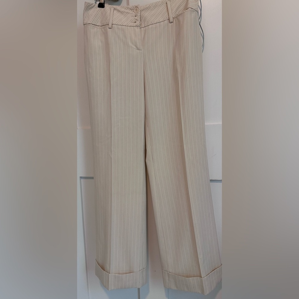 LOFT Beige Pinstripe Trousers